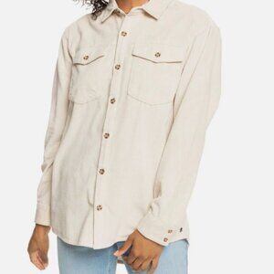 Vintage Roxy Woman's Long Sleeve Corduroy top size small khaki tan in color